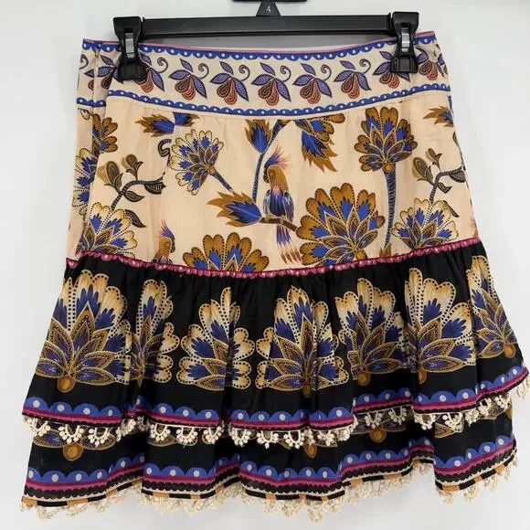 NEW Farm Rio Ainika Floral Tiered Mini Skirt Cream Women Medium Side Zipper - Picture 4 of 7